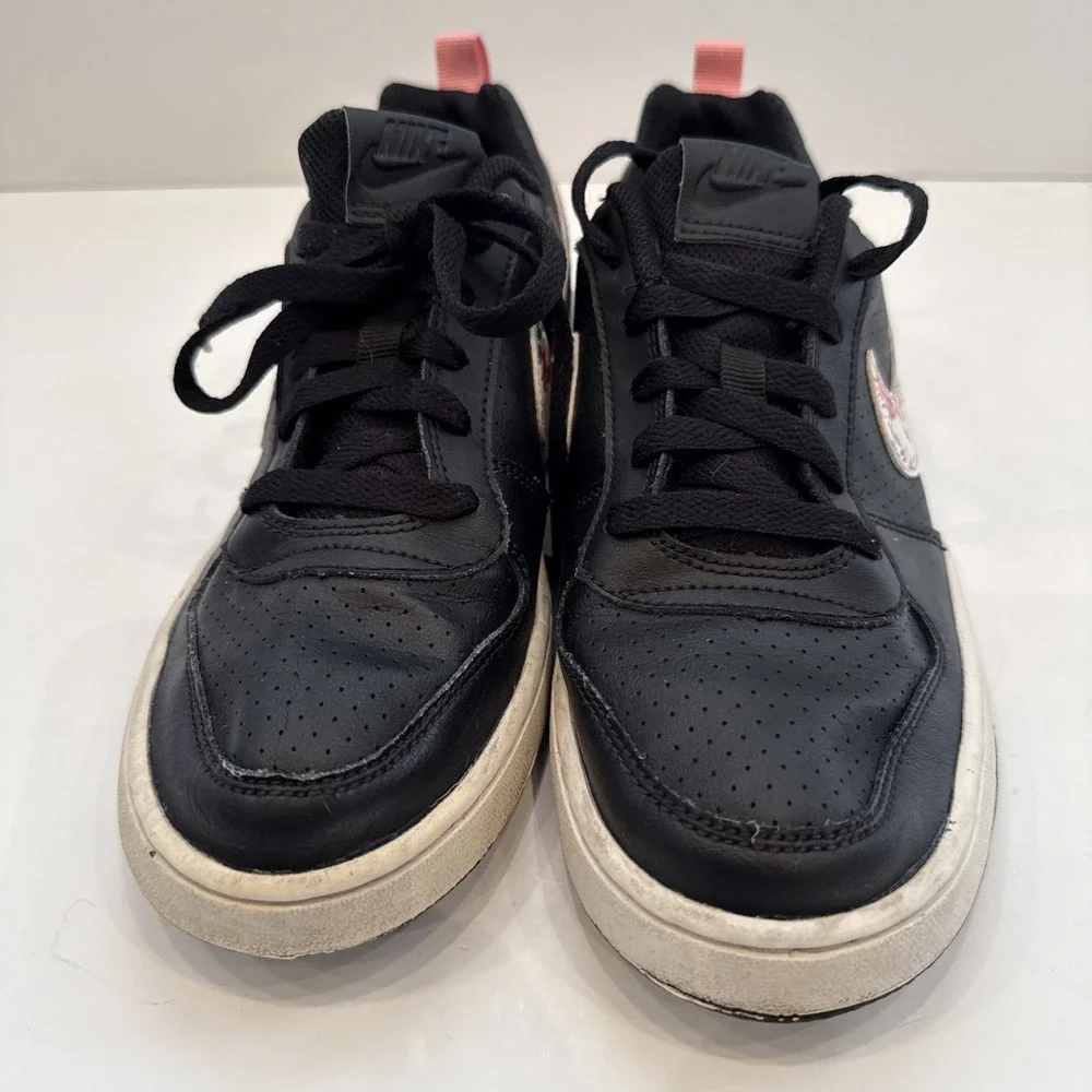 Nike Court Borough Black White Floral Leather Sneakers 7Y Youth Lace Up Tie Shoe